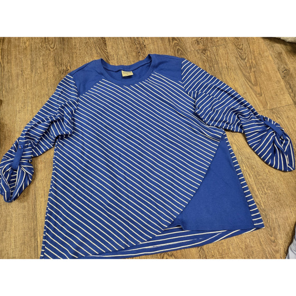 Bedford Fair Royal Blue Long Sleeve Crewneck Angle Stripe Blouse Shirt Size XL - Picture 1 of 5